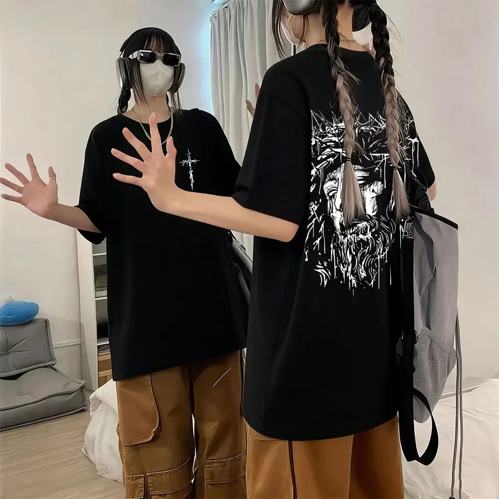 

Christian Religious Jesus Face Graphic T-shirt Forgive Them Father Merch T Shirts Men Women Retro Gothic Rock Oversized T-shirts