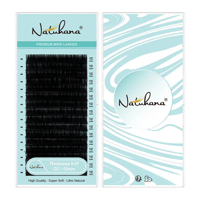 NATUHANA 5 Cases/Lot 16rows 천연 소프트 속눈썹 확장 프리미엄 매트 블랙 개별 밍크 가짜 메이크업 Cilios