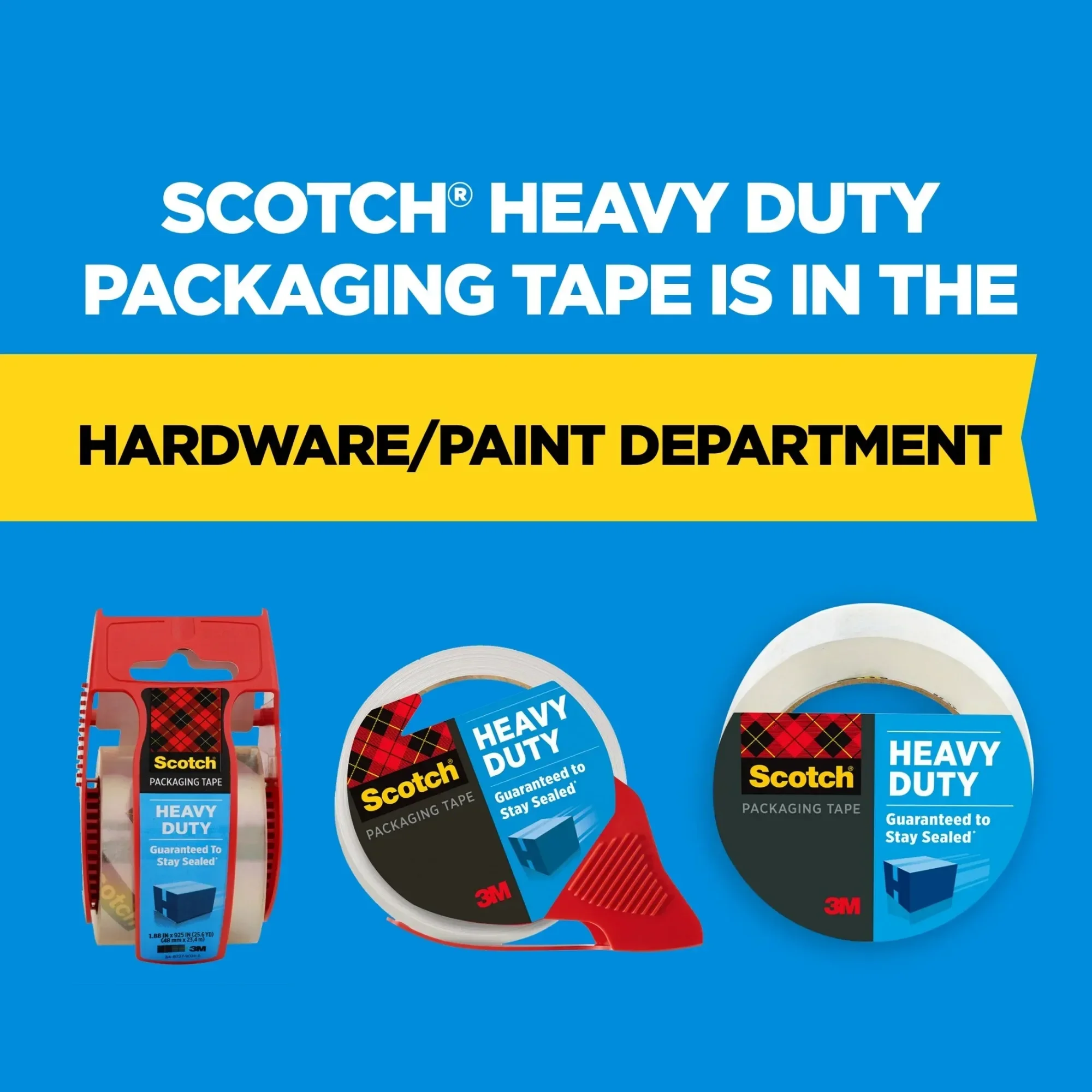 شريط شحن عالي التحمل للعبوات - ختم قوي، 1.88 بوصة × 54.6 ياردة، عبوة 3 لفات كبيرة