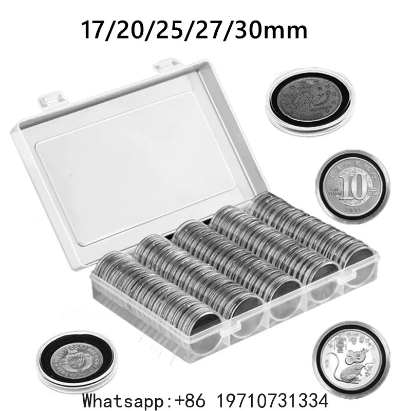 100pcs Coin Capsules 5 Sizes (17/20/25/27/30mm) Protect Gasket Coin Holder Case with Plastic Storage Box,for Coin Collection