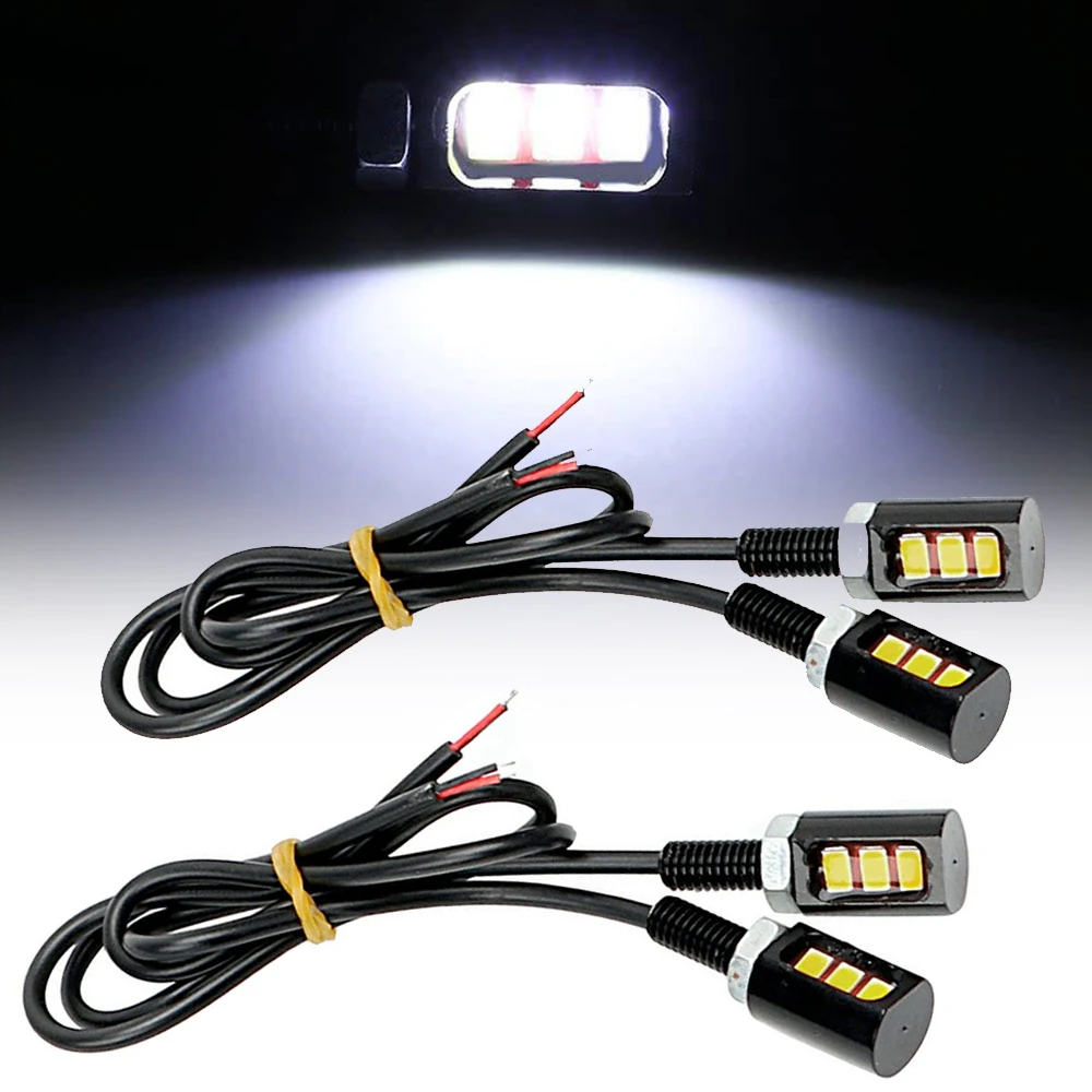 2x Universal White LED License Number Plate Tail Rear Lights Car Motorcycle Motorbike Screw Bolt 3SMD Holder Lamp 12V Waterproof