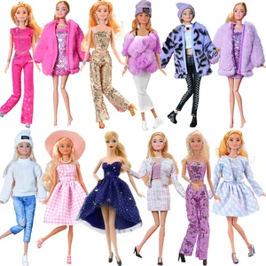 Barbie Daily Outfit set for dolls, doll clothes, jacket, jacket, dress, hat, sweater, pants, jeans, earrings, necklace, toys, accessories, 1 set 10 Main Sales Head Barbie - №4