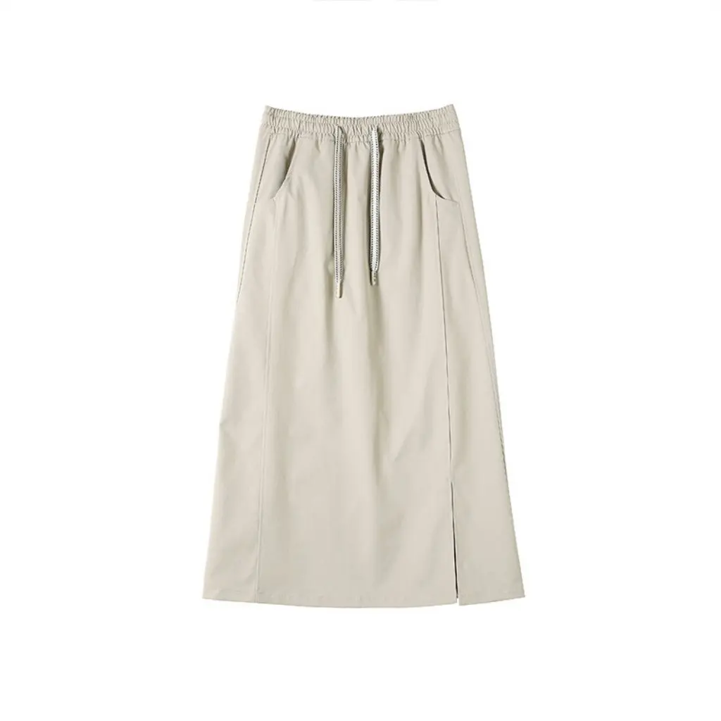 

Women's High Waist A-Line Skirt Khaka Workwear Spring Summer Slimming Side Split American Style Retro Design
