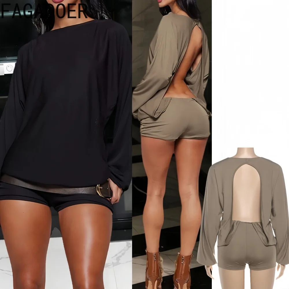 

FAGADOER Fashion Ruched Patchwork Bodycon Rompers Women Solid Color Long Sleeves One Piece Jumpsuits Female Streetwear Overalls