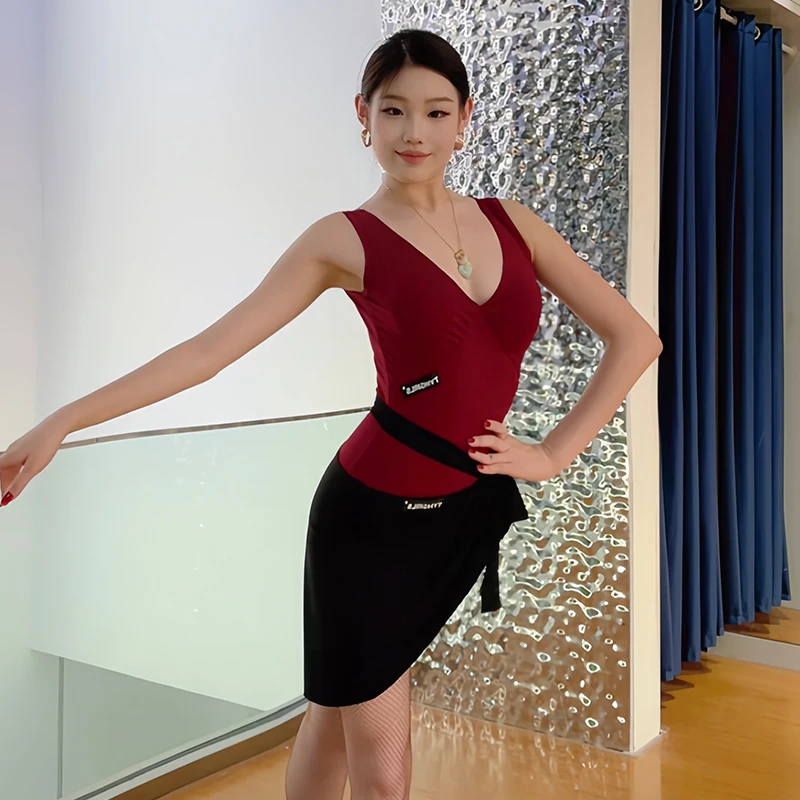

5 Colors New Sleeveless Latin Dance Top Women Latin Dance Skirt Black Hip Towel Cha Cha Salsa Rumba Training Dancewear VDL4578