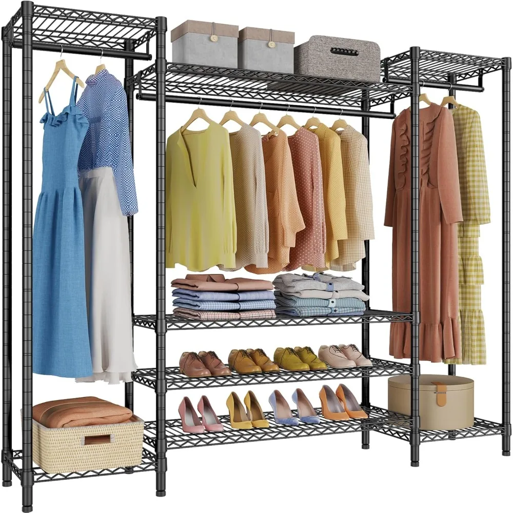 V20 Basic Heavy Duty Garment Rack, Clothes Rack for Hanging Clothes, Clothing Rack with Adjustable Wire Shelf, Wardrobe with