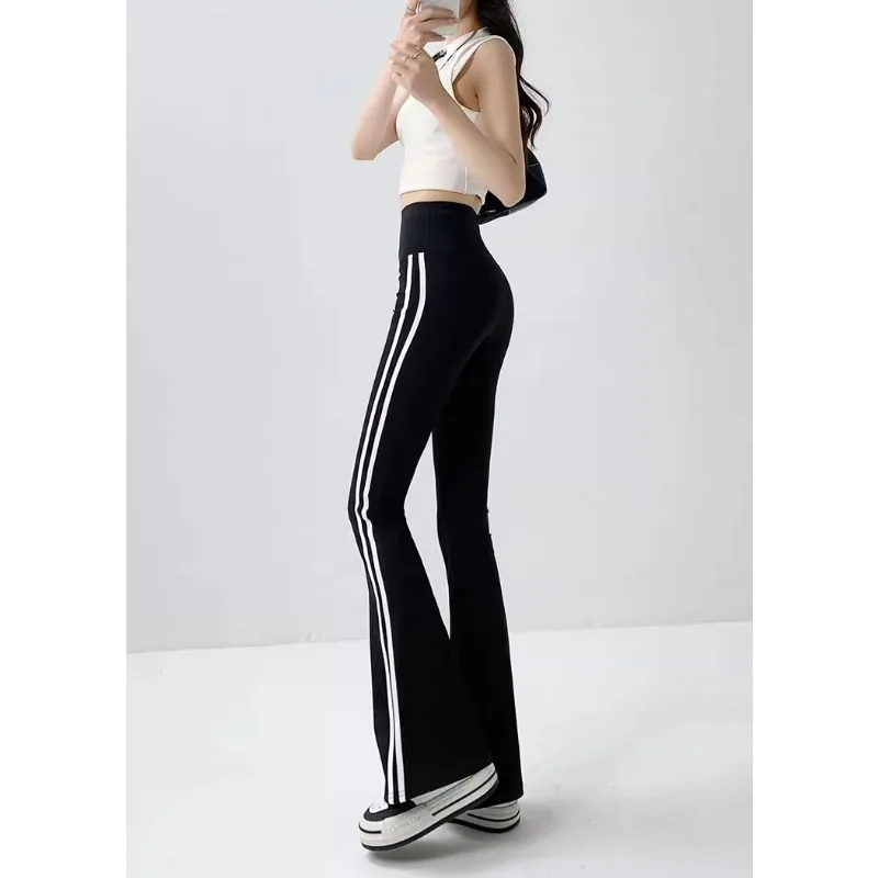 Women Stripe Flared Shark Pants Thin Style Yoga Leggings High Waist Hip Liftting Workout Running Fashion Skinny Sports Leggings