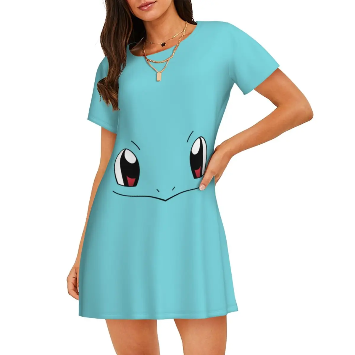 

Custom Squirtles Women Nightgown Sleepwear Short Sleeves 3D Printed Video Games For Vacations Travels Nightgowns Women's Pajamas