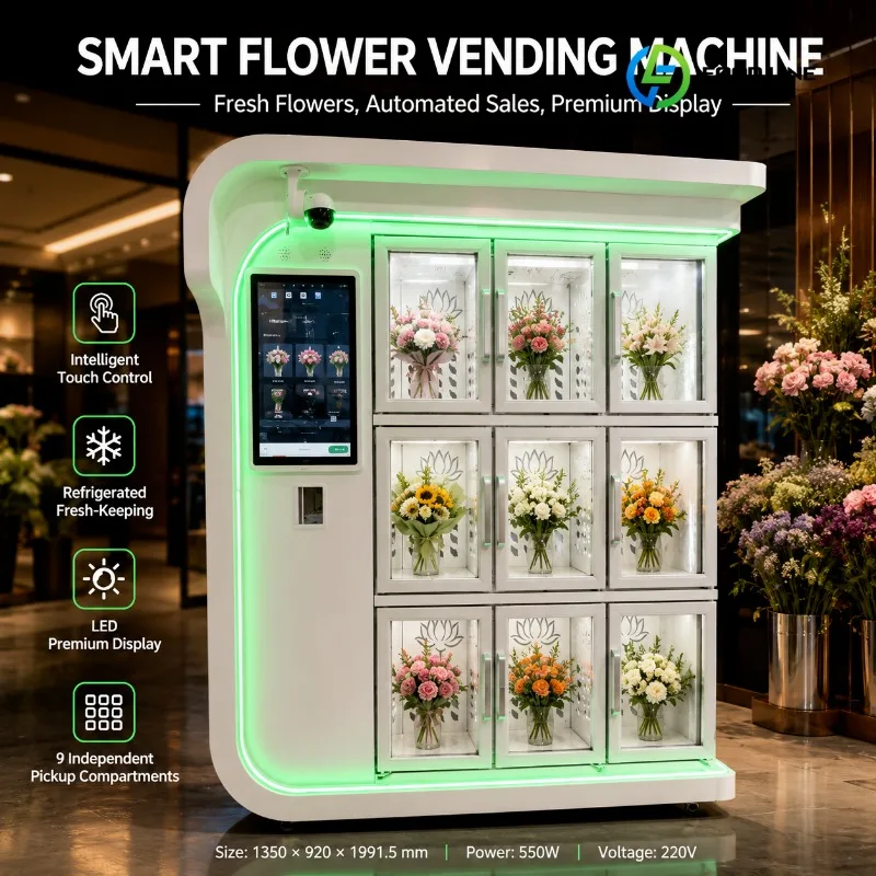 High Profit Business Self Service Flower Vending Machine 24h Unattended Fresh Startup SDK Wi-Fi/Ethernet/4G LTE Customized