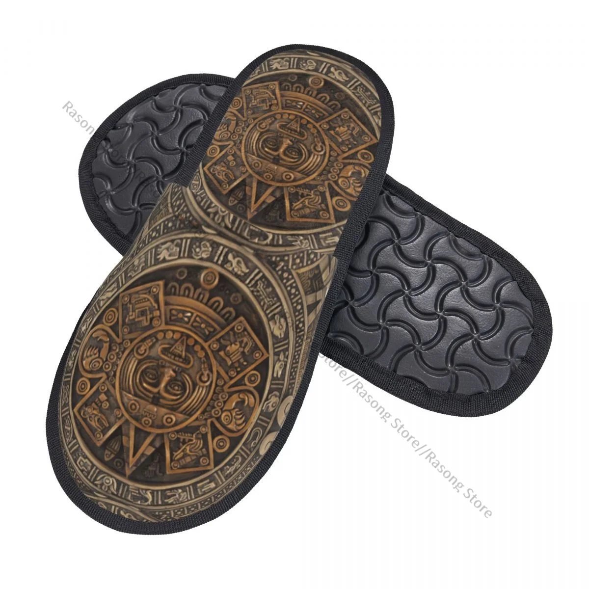 Indoor Ancient Aztec Calendar Warm Slippers Home Plush Slippers Home Soft Fluffy Slippers