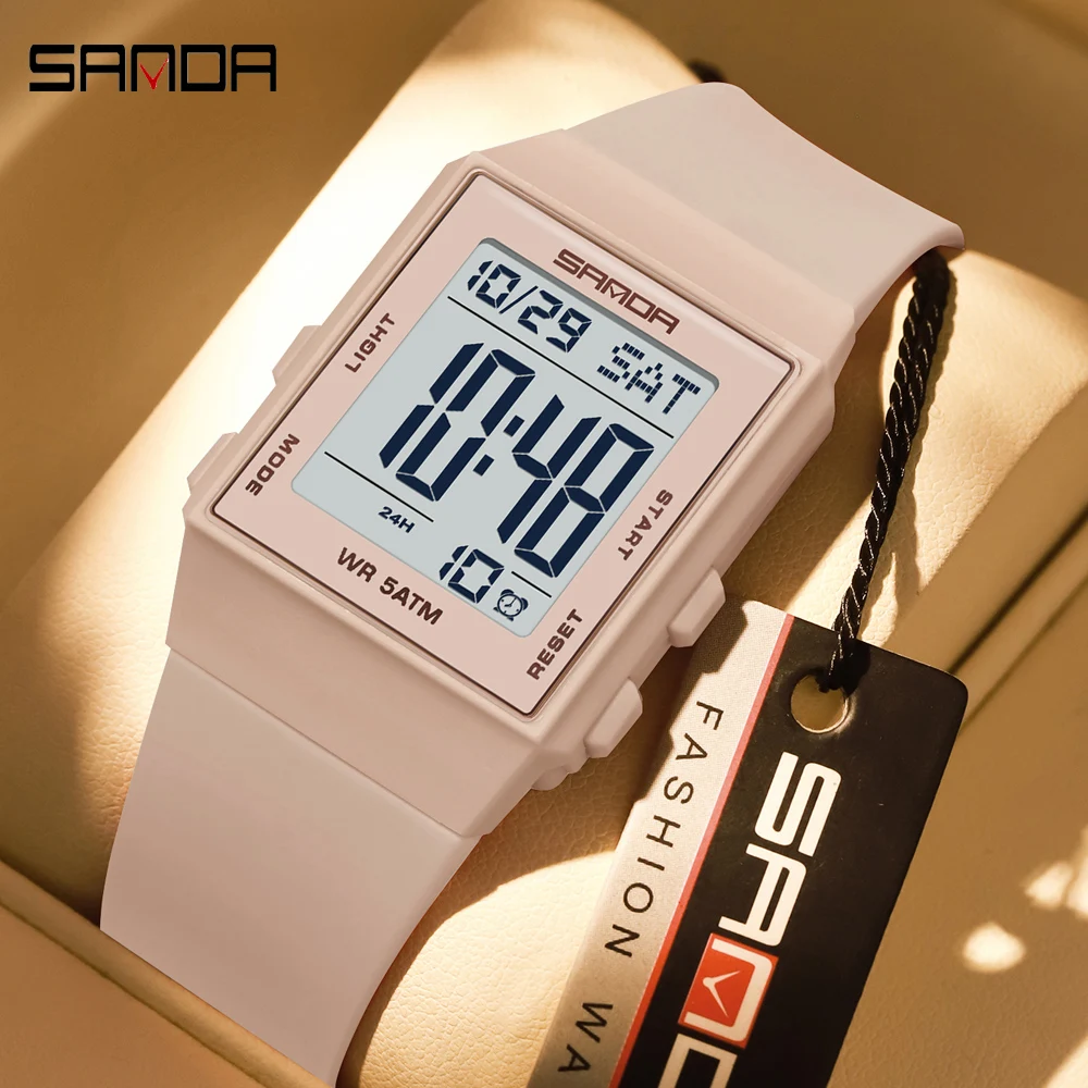 SANDA Woman Fashion Watches Fashion Sports Watch Silicone Strap 3ATM Waterproof Time Display Women's LED Digital Watch Gift