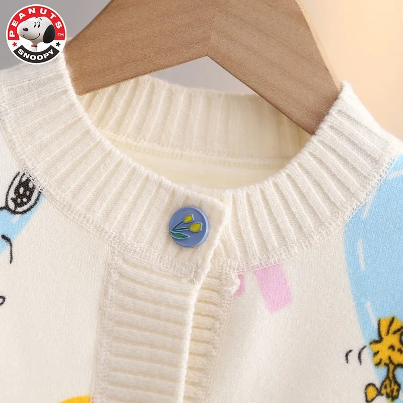 Peanuts Snoopy spring and autumn long-sleeved cartoon love printed thickened knitted cardigan children\'s casual all-match top