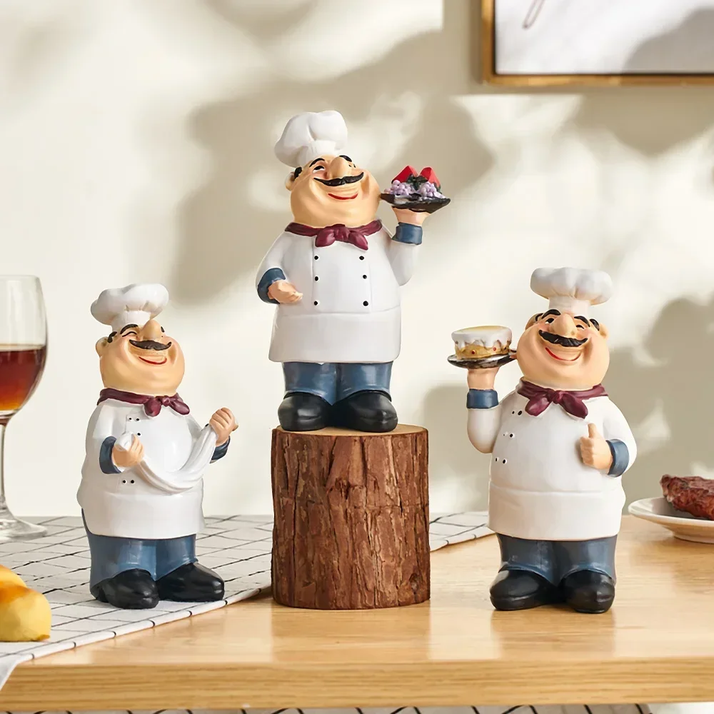 Artistic Smiling Chef Figurines Cartoon Sculpture Crafts Folk Art Ornaments Desk Accessories Decor Home Decoration Crafts Gifts