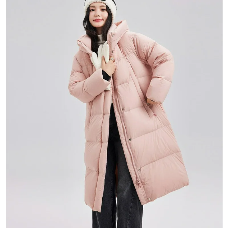 Hooded Down Jacket Women Winter Mid-length Pink 2025 Super Good-looking Thick Large Size Fashion Coats Ladies White Duck Light