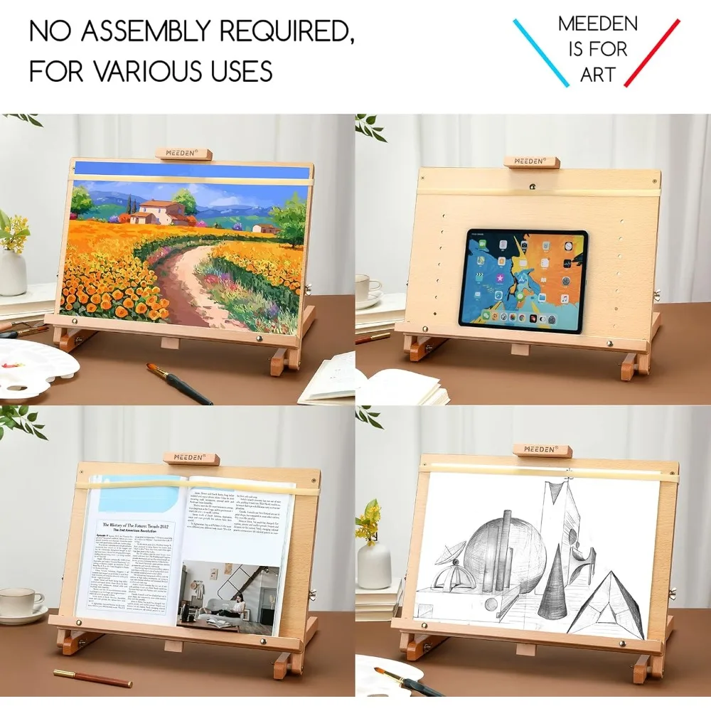 Large Adjustable Drawing Board Easel, Solid Beech Wood Tabletop H-Frame for Artists & Painters