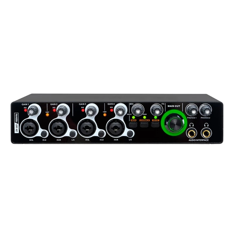 

Four-in and two-out drive-free microphone amplifier, pre-recording, external sound card E44