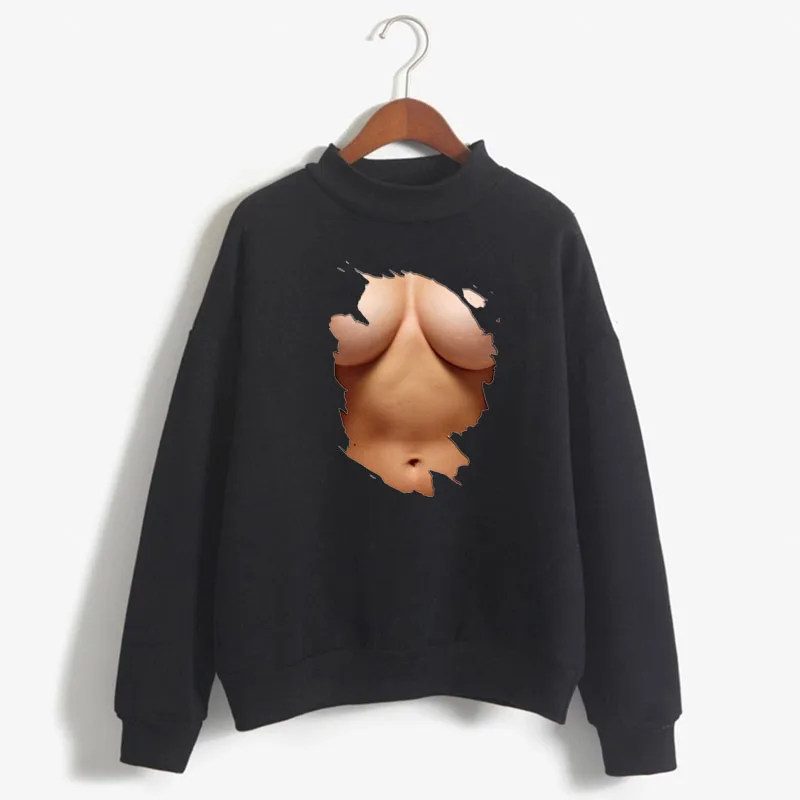 

Big Boobs Sexy Stomach Pack Abs Print Women Sweatshirt Korean O-neck Knitted Pullover Thick Autumn Candy Color Lady Clothing