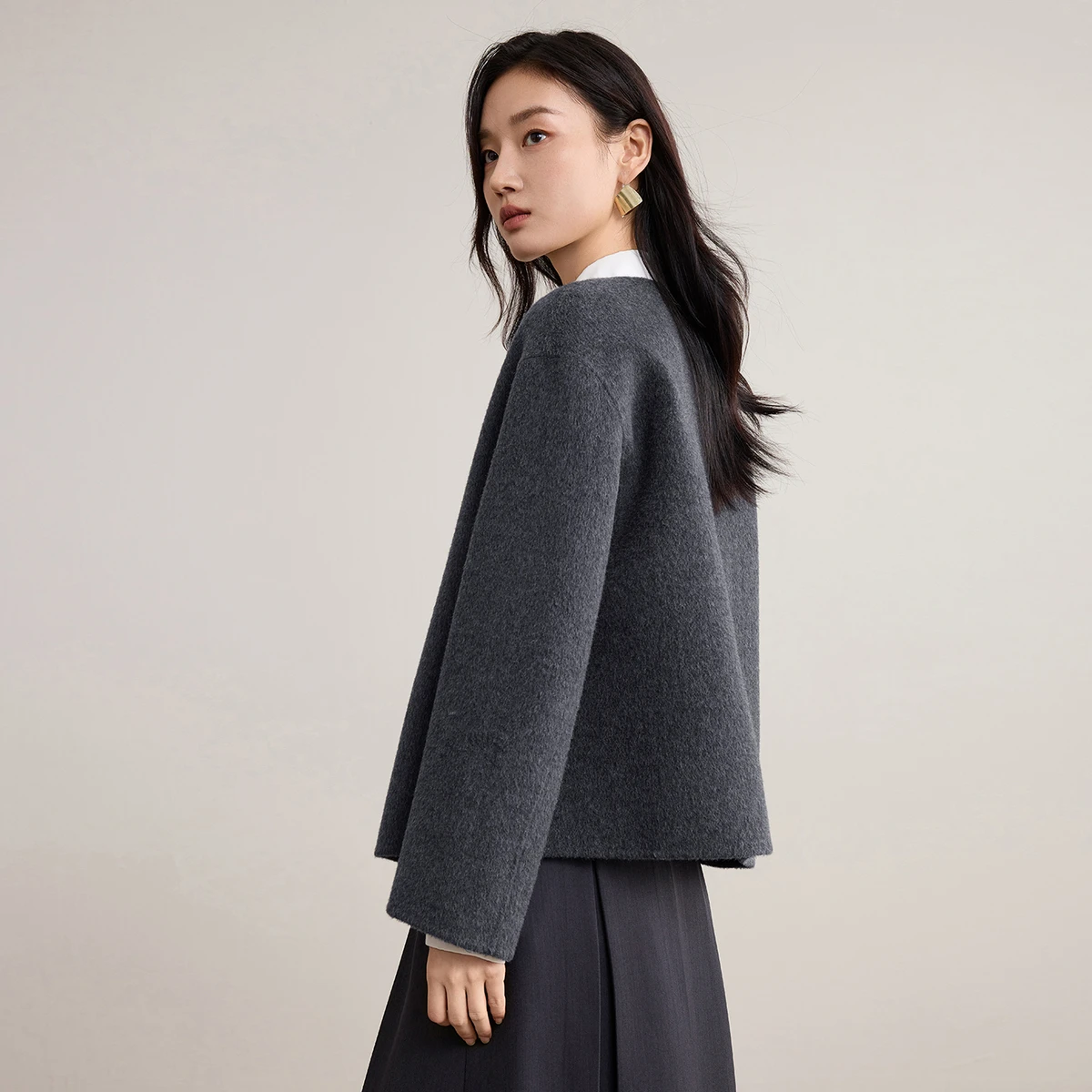 SENTUBILA Woman Winter Woolen Jackets 2026 Round Neck Long Sleeve Jackets Toggle Buttons Outerwears Female Clothing W54OG1878
