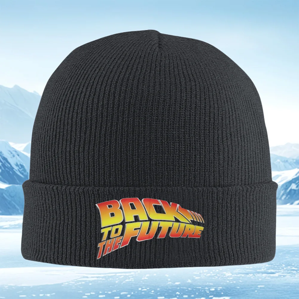 Título de película Regreso al futuro Logo Hombres Mujeres Gorro de punto unisex Gorro Jersey Gorro Invierno Térmico Cálido Navidad Ciclismo al aire libre H