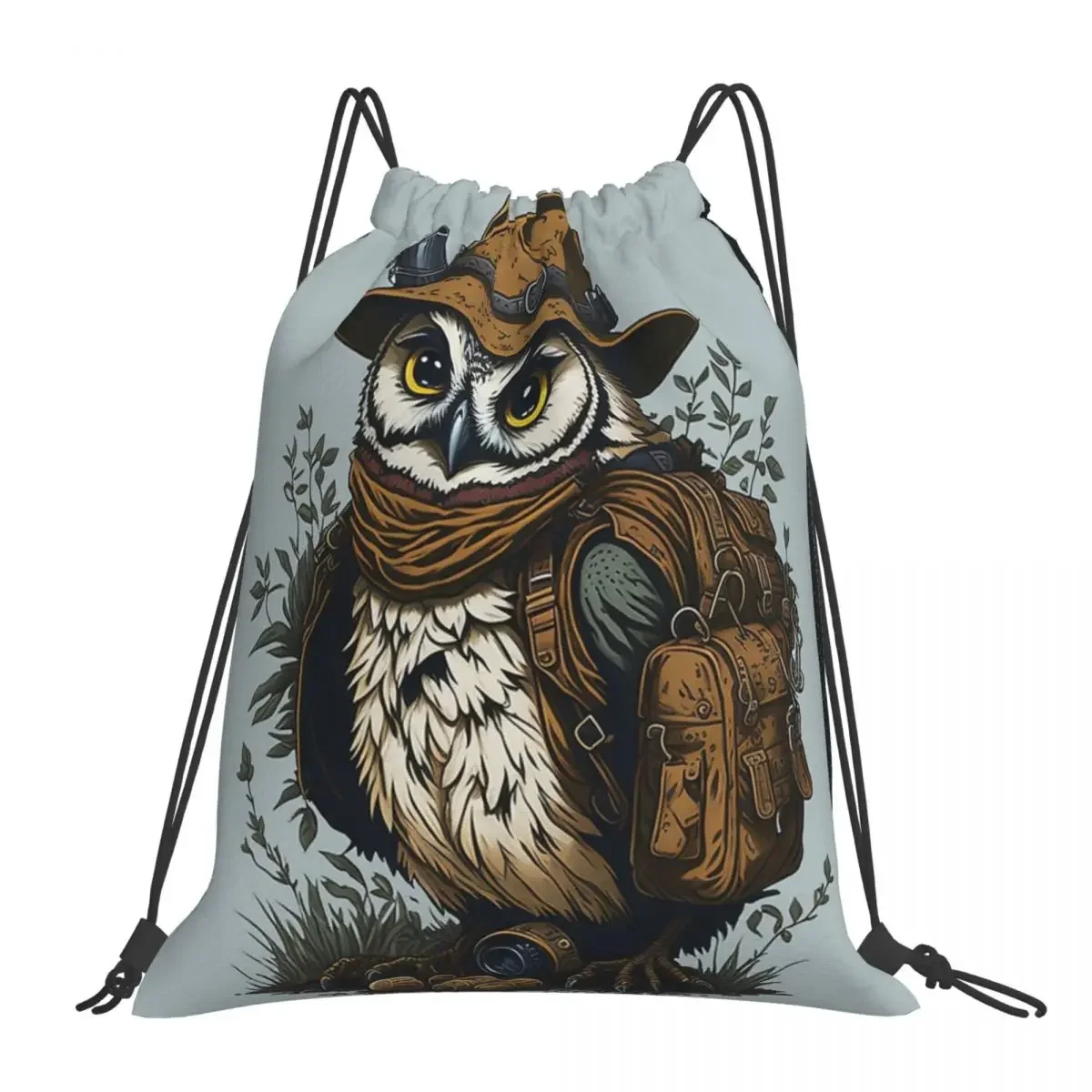 Owl Explorer Backpacks Casual Portable Drawstring Bags Drawstring Bundle Pocket Storage Bag BookBag For Man Woman Students