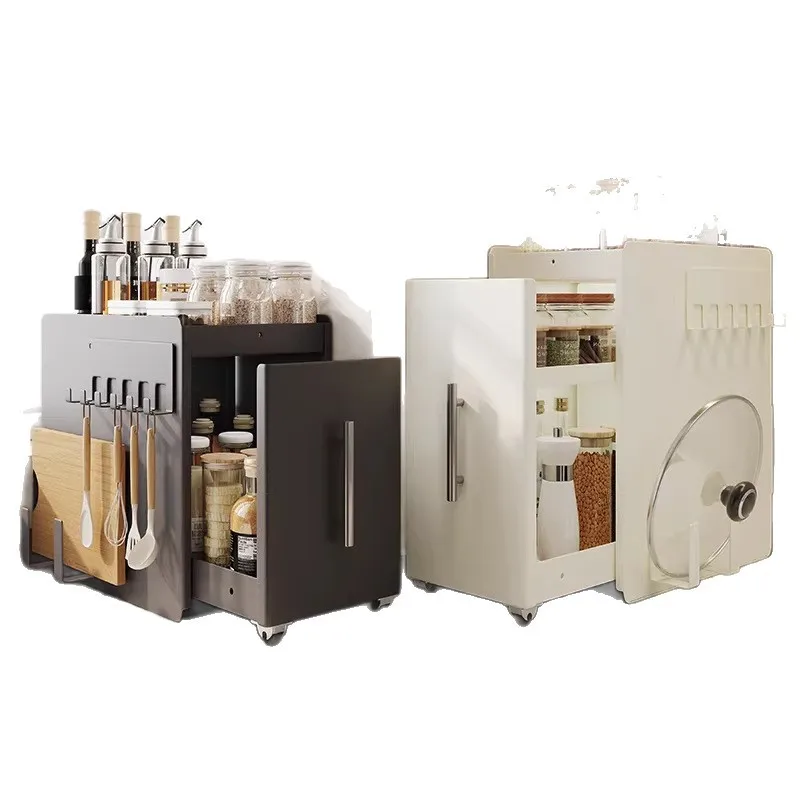 Kitchen narrow seasoning rack countertop pull-out multi-layer dust storage cabinet oil, salt, sauce and vinegar seasoning corner