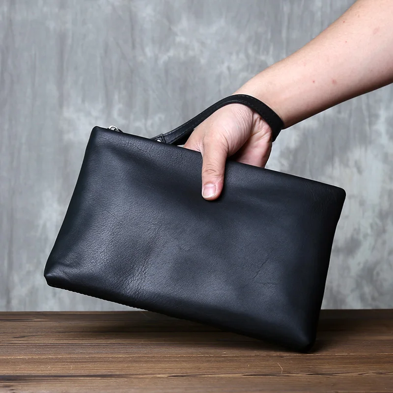 Niche Senior Sense Of Men's Long Clutch Bag Genuine Leather Document Bag Head Layer Cowhide Business Simple Envelope Bag