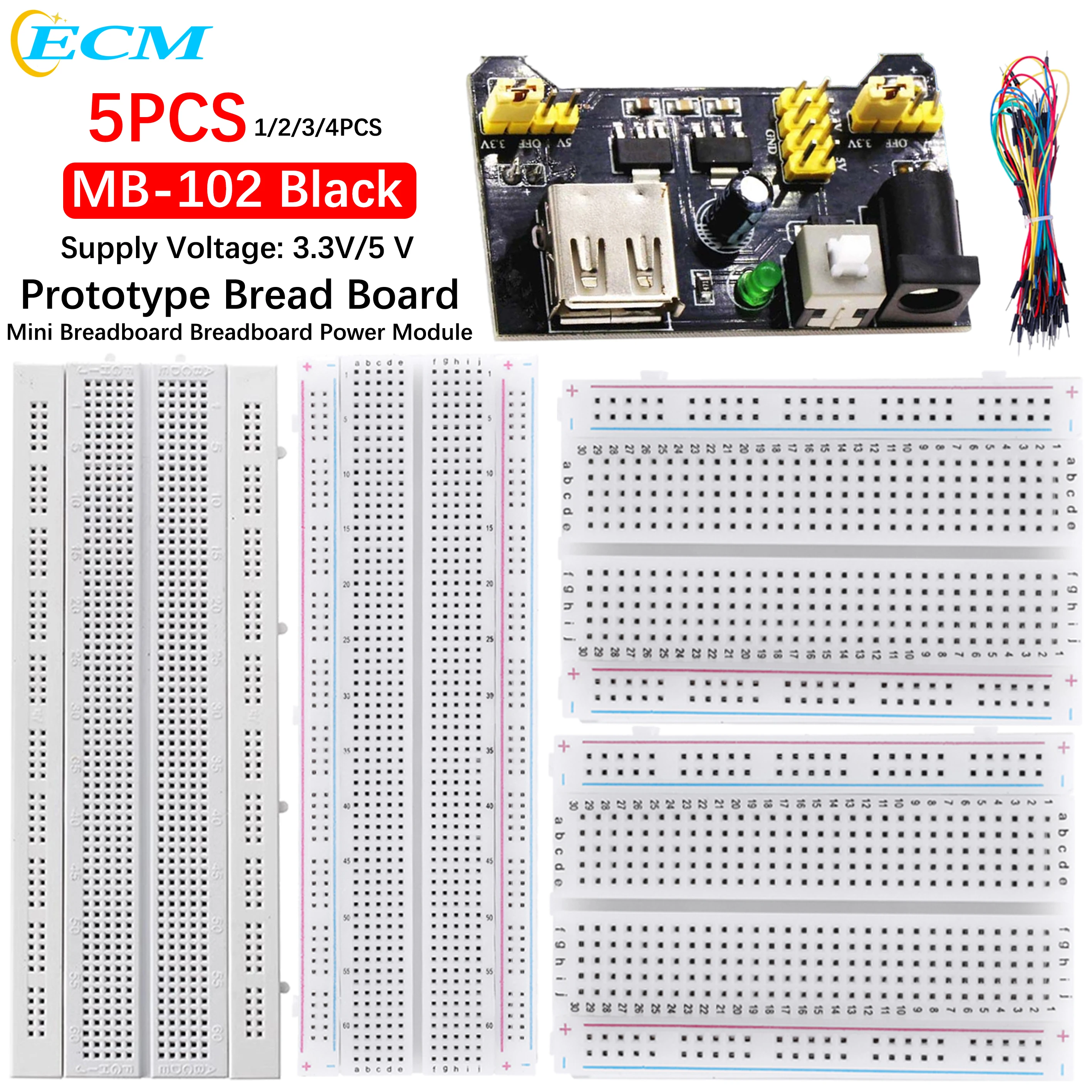 MB-102 3.3V/5V Breadboard Power Module Kit 400 830 Points PCB Bread Board Test Develop Dupont line MB102 Prototype Bread Board