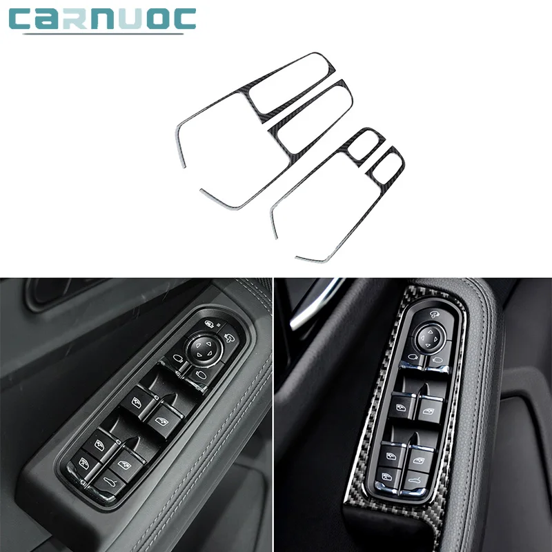 

For Porsche MACAN Cayenne 2014-2019 Car Interior Decorative Accessories Carbon Fiber Window Button Panel Stickers Frame Trim