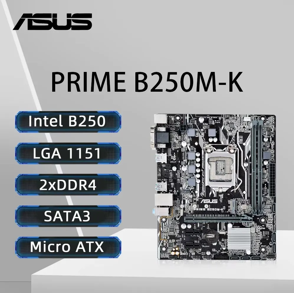 

ASUS PRIME B250M-K Motherboard Supports i7 7700K 6700K i5-7600K 6500 i3-7350K 6300 CPU LGA1151 DDR4 2400MHz NVME M.2 mATX