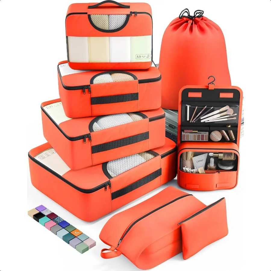 

8 Set Packing Cubes for Travel entials Suitcase Organizer Bags in 4 Sizes CarryOn Lage Accories with Large Laundry Hanging Toil