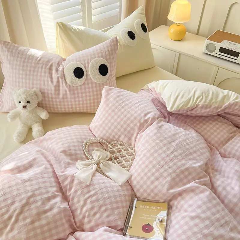 Imagem -05 - Conjunto de Cama Listrada para Adultos Simples Capa de Edredão Macia e Fronha Roupa de Cama de Cor Sólida para Meninas Gêmeas e Queen Size