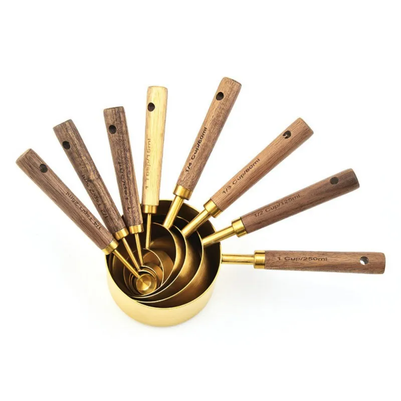 

Premium Wooden Handle Measuring Spoons Satin Brushed Finish Anti-Rust Stainless Steel Accurate for Spices Sugar & Seasonings