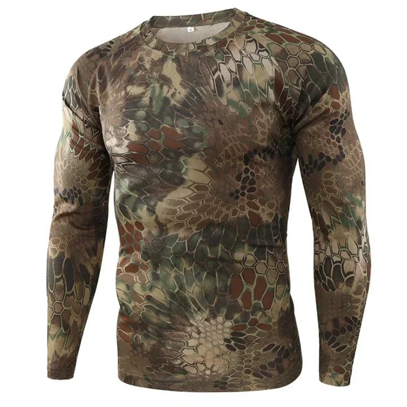 Armees Tarnmuster Langarm-T-Shirt für Herren, Militärisch Taktisch, Schnelltrocknend, Atmungsaktiv, Rundhals, Slim Fit, Basisschicht, Jagd-Oberteil – Detail 9