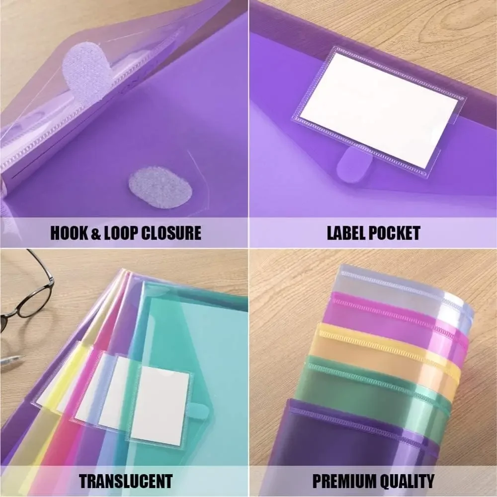 Plastic Envelopes Poly Envelopes Clear Document Bag Plastic File Folders Letter A4 Size File Envelopes with Label Pocket