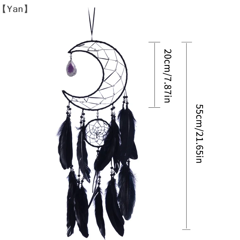 Atrapasueños de plumas con cuentas de ratán hecho a mano, colgante de pared para el hogar, decoración de pared del dormitorio, adorno de carillón de viento