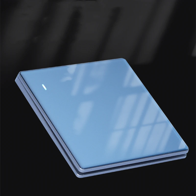 New popular ultrathin curved surface 250V/10A 1/2/3/4gang 86*86MM Classic Blue mirror tempered glass panel wall switch  series