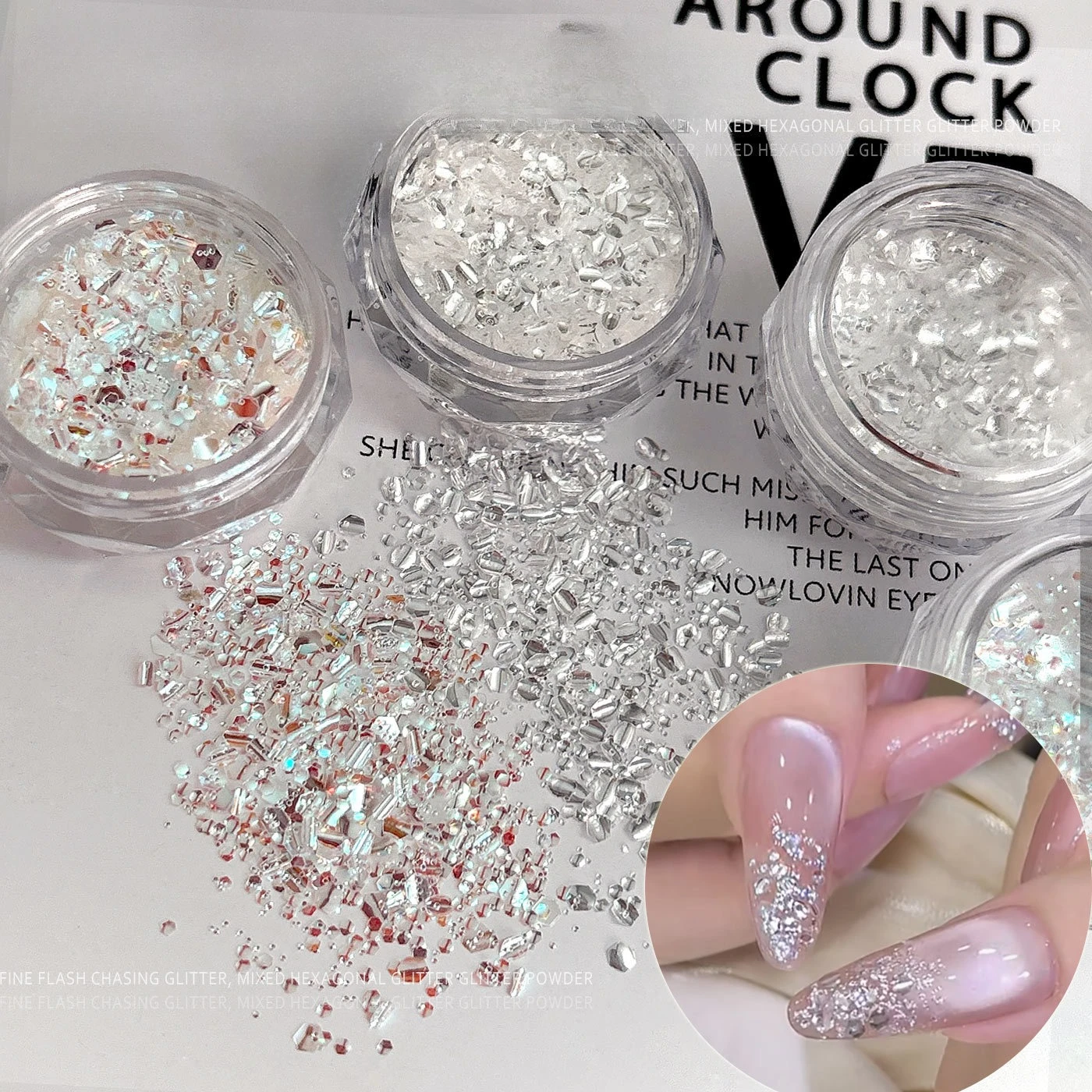 سداسية بريق الترتر مختلط بريق مسحوق متلألئ ضوء القمر اللؤلؤ مسحوق بيرليسسينت مسمار الفن زينة أدوات مانيكير