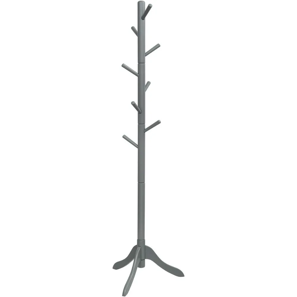 

Wooden Tree Coat Rack Freestanding, Entryway Coat Stand with 8 Hooks, Height Adjustable Coat Tree