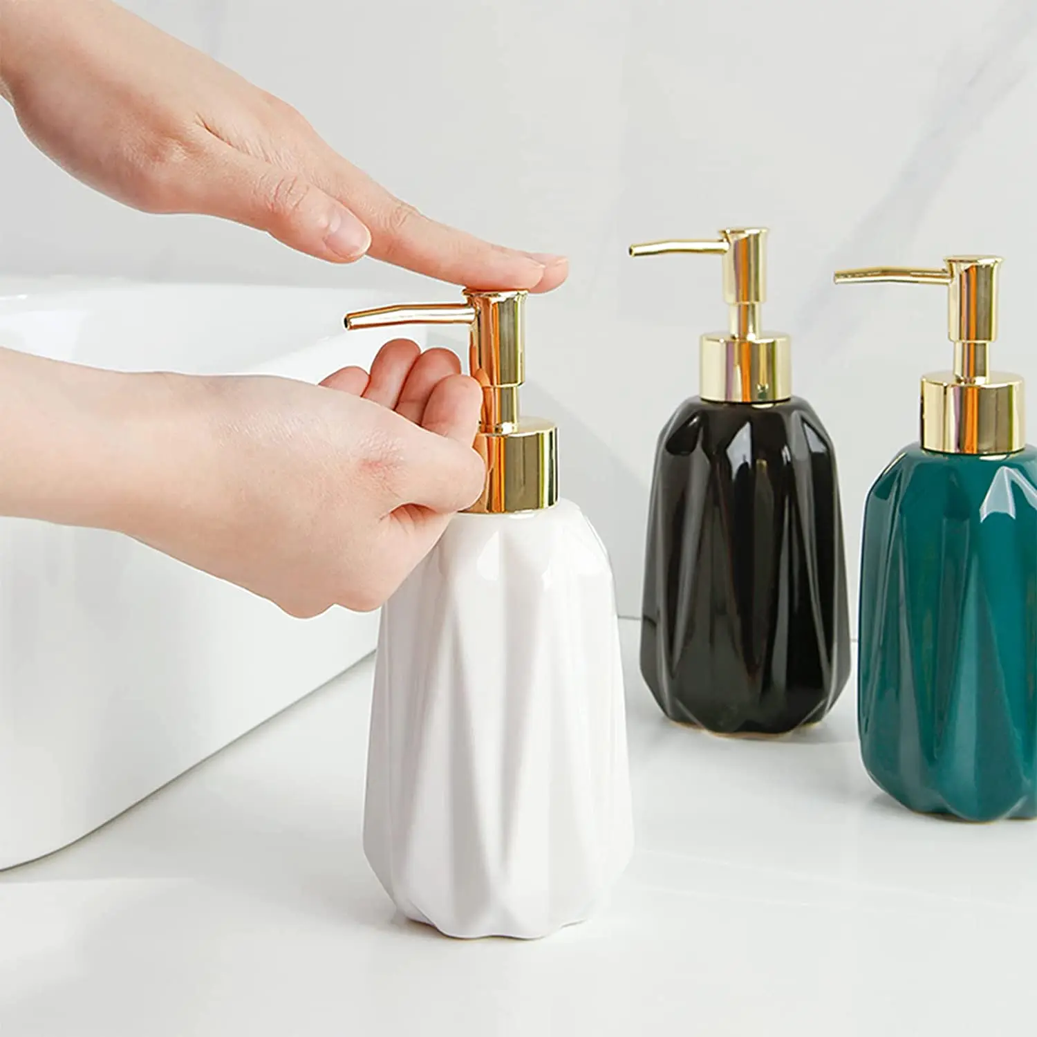 Ceramic Soap Dispenser 10 Oz Hand Soap Dispenser with Pump Refillable Liquid Dish Soap and Lotion for Bathroom (White)