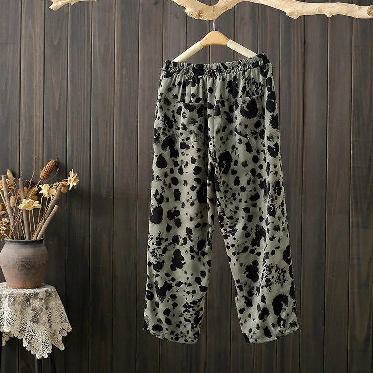 Summer Thin Extra Large Size 220 Pounds Retro Fashion Leopard Print Elastic High Waist Loose Slimming Casual Nine-Piece Pants...