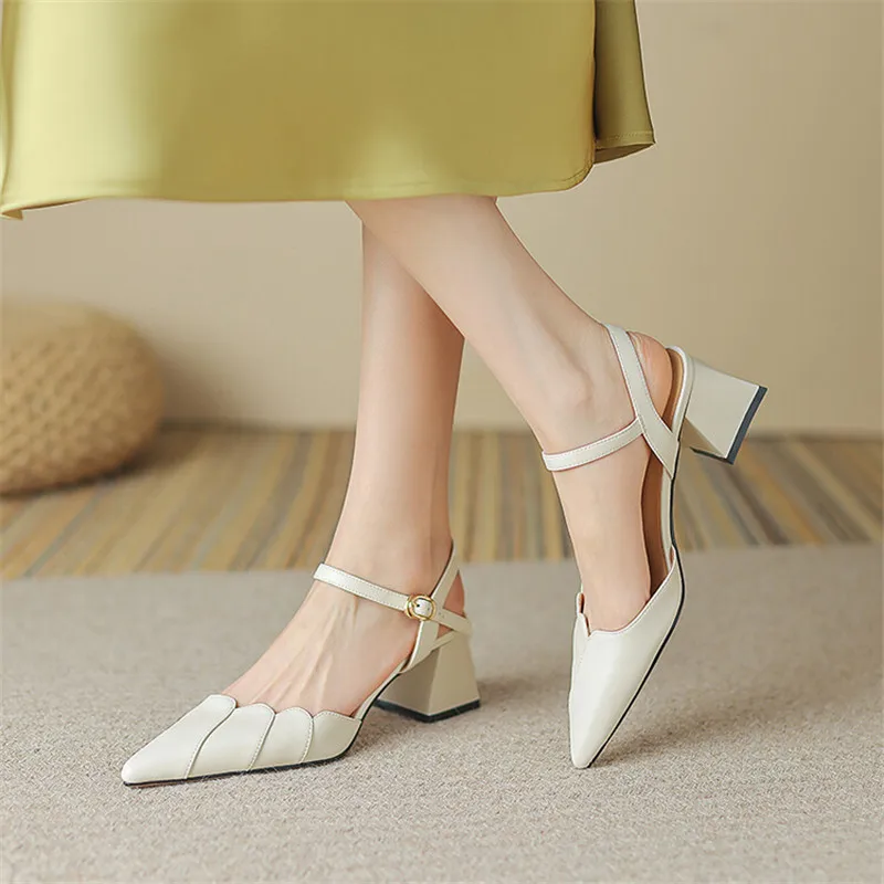 2023 Letnie sandały damskie Shallow Shoes Pointed Toe High Heels Women Pumps Handmade Shoes for Women Chunky Heels Zapatos Mujer