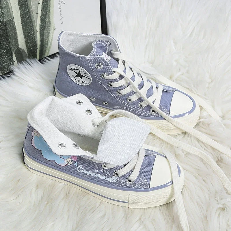 SanrioShoes Melodys Cinnamoroll Dog Casual Sneakers Student High New Sports Shoes Male/Female Cinnamon Dog High Top Canvas Shoes