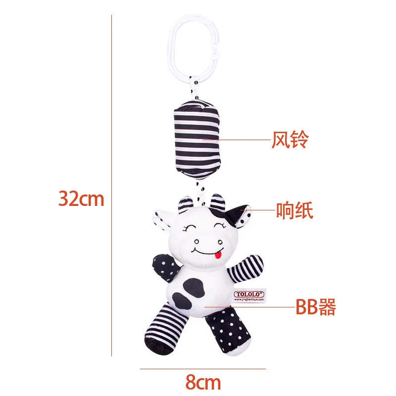 Baby Toy Cartoon Animal Stuffed Hanging Rattle Toy Bed Bell Soft Plush Toy with Wind Chimes Birthday Gift for Newborn 0-18 Month