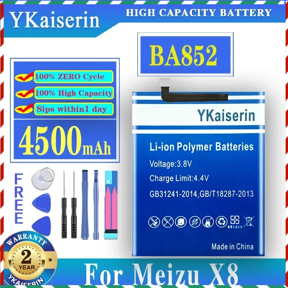 For Meizu High Quality Battery YKaiserin 4500mAh BA852 Battery For Meizu X8 Mobile Phone batteries + Free tools