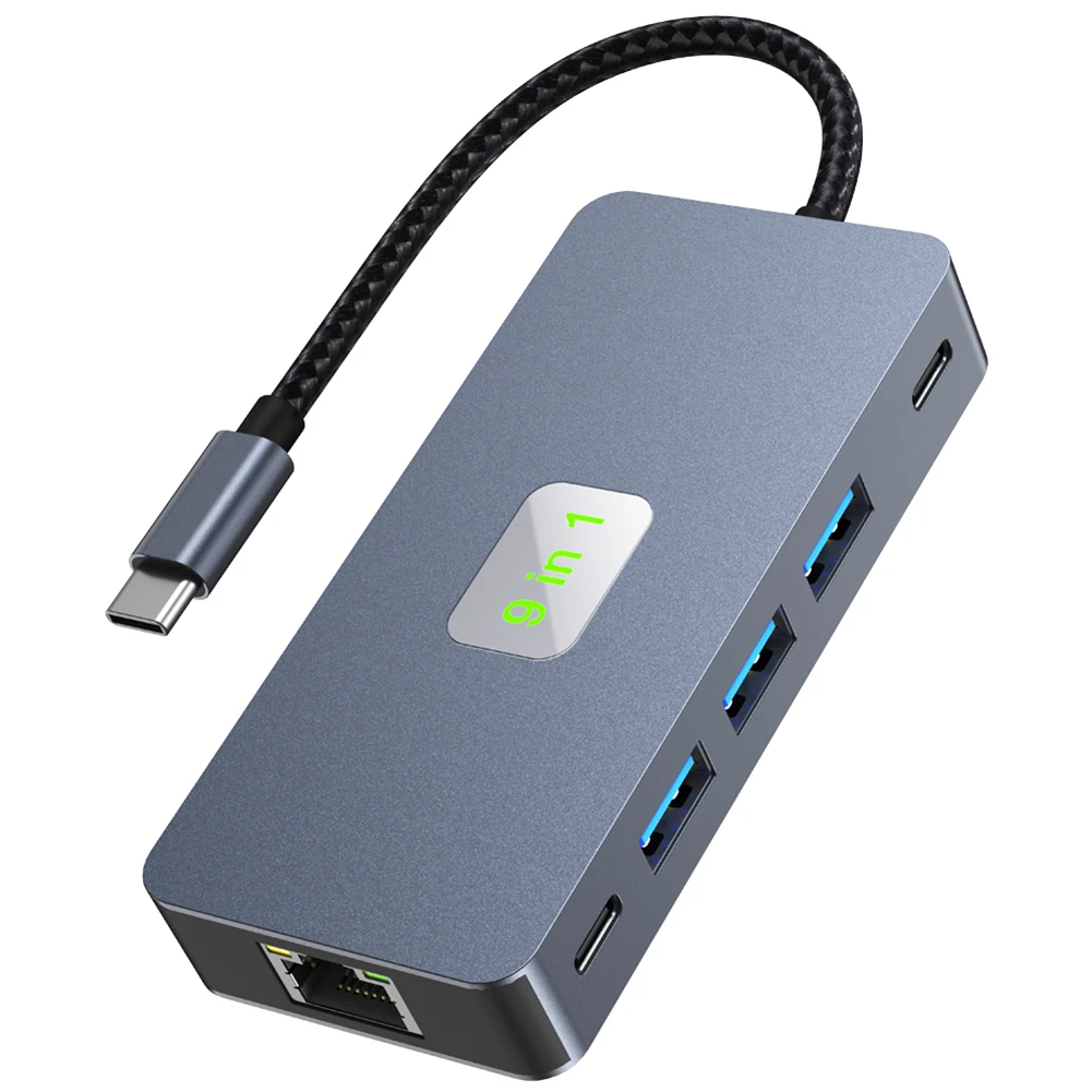 

Концентратор USB C 9-в-1 с HDMI-совместимым многопортовым адаптером USB C 4K/60 Гц из алюминиевого сплава PD 100 Вт, зарядка для портативных ПК, аксессуары