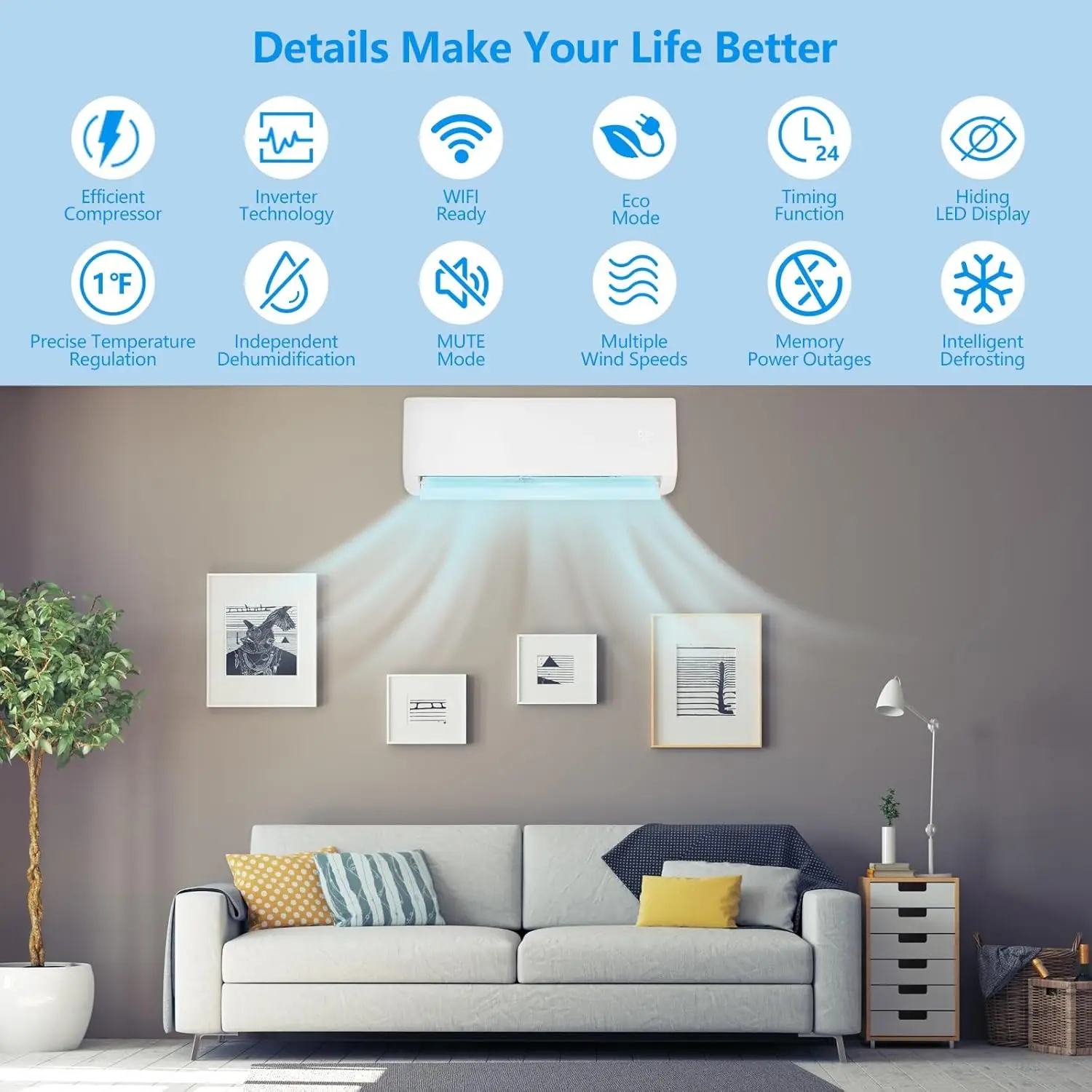 

24000 BTU Ductless Mini Split AC/Heating System 20 SEER Inverter Wall Air Conditioner with Heat Customized for Efficient Climate