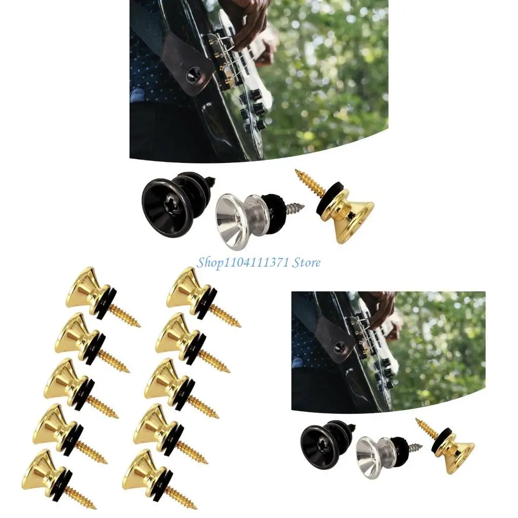 P9FC 10pcs Gitarrengurt Locks Metal Gitarrengurtknöpfe Schloss Endstift Enduring