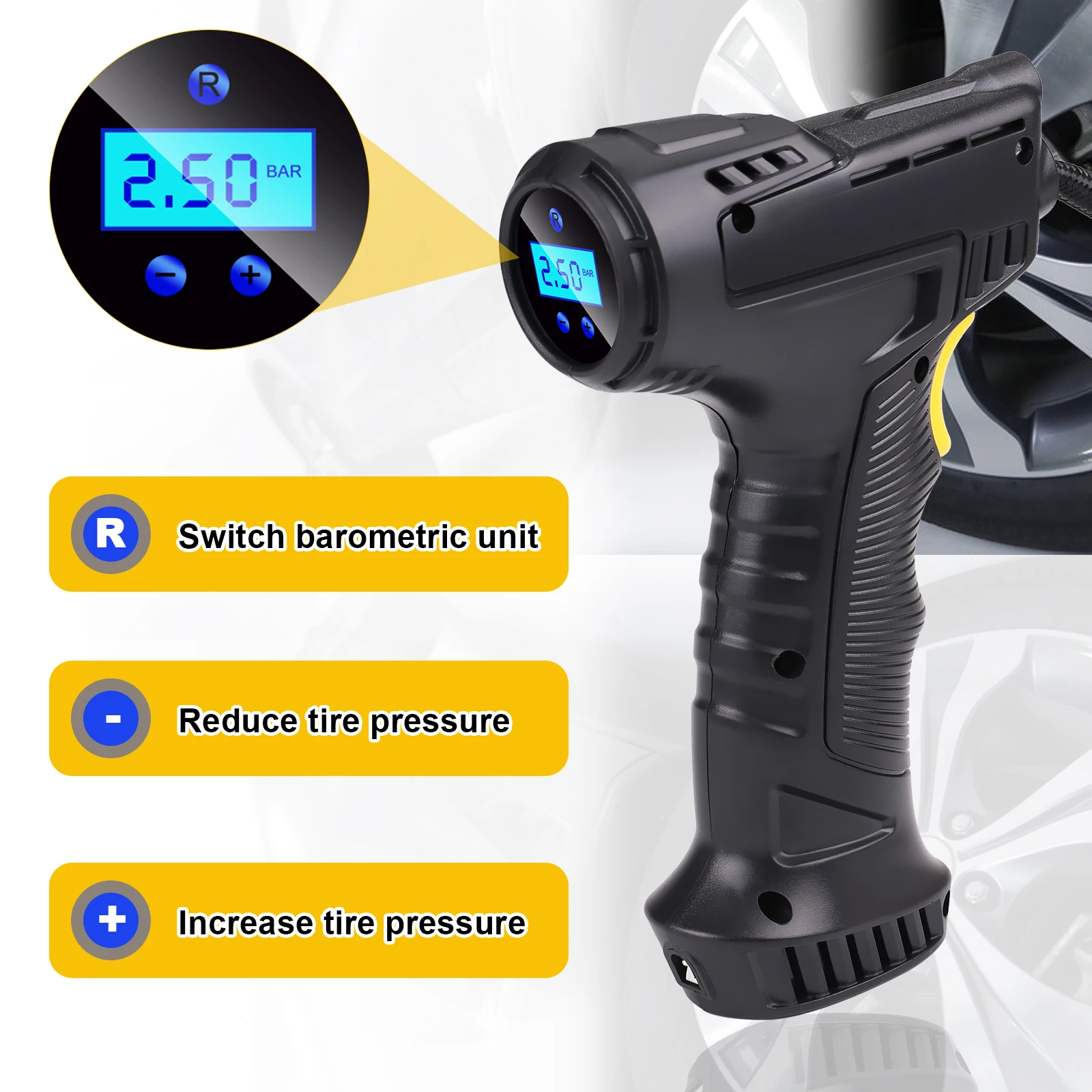 Portable Air Pump Tire Inflator Digital for Motorcycle Car Bicycle Balls Handheld Air Compressor Wireless/Wired Inflatable Pump