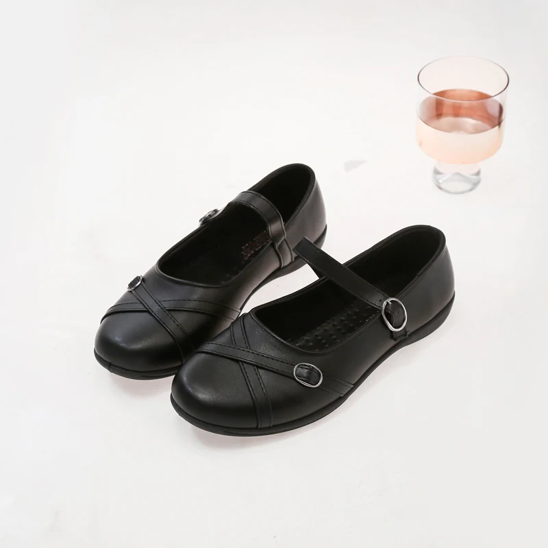 Girls Black Leather Shoes for Party Wedding Children Flats Mary Jane Shoes Soft Sole Kids School Uniform Shoes Non Slip