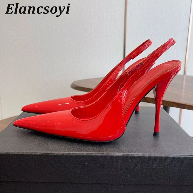 Sandals Pointed Toe High Heels Women Patent Leather Back Strap Sandals Thin Heels Single Shoes Spring Summer Sexy Commute Shoes